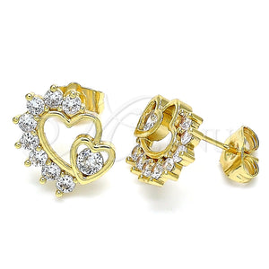 Arete Dormilona 02.210.0441 Oro Laminado, Diseño de Corazón, con Blanca Zirconia Cubica, Pulido, Tono Dorado