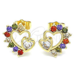 Arete Dormilona 02.210.0441.2 Oro Laminado, Diseño de Corazón, con Multicolor Zirconia Cubica, Pulido, Tono Dorado