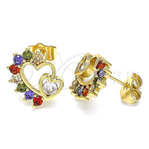 Arete Dormilona 02.210.0441.2 Oro Laminado, Diseño de Corazón, con Multicolor Zirconia Cubica, Pulido, Tono Dorado