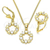 Juego de Arete y Dije de Adulto 10.210.0158 Oro Laminado, Diseño de Corazón, con Blanca Zirconia Cubica, Pulido, Tono Dorado