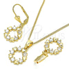 Juego de Arete y Dije de Adulto 10.210.0158 Oro Laminado, Diseño de Corazón, con Blanca Zirconia Cubica, Pulido, Tono Dorado