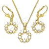 Juego de Arete y Dije de Adulto 10.210.0158 Oro Laminado, Diseño de Corazón, con Blanca Zirconia Cubica, Pulido, Tono Dorado