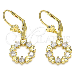 Arete Colgante 02.210.0442 Oro Laminado, Diseño de Corazón, con Blanca Zirconia Cubica, Pulido, Tono Dorado