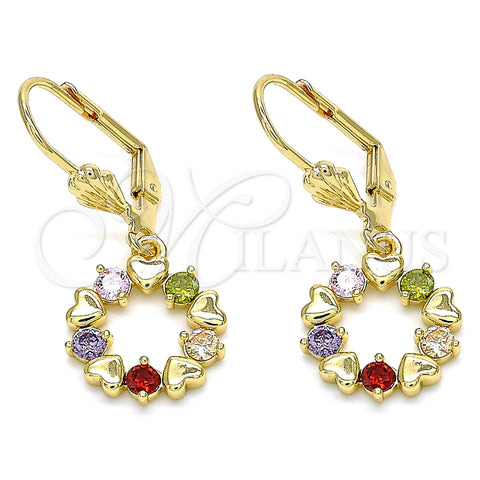 Arete Colgante 02.210.0442.2 Oro Laminado, Diseño de Corazón, con Multicolor Zirconia Cubica, Pulido, Tono Dorado