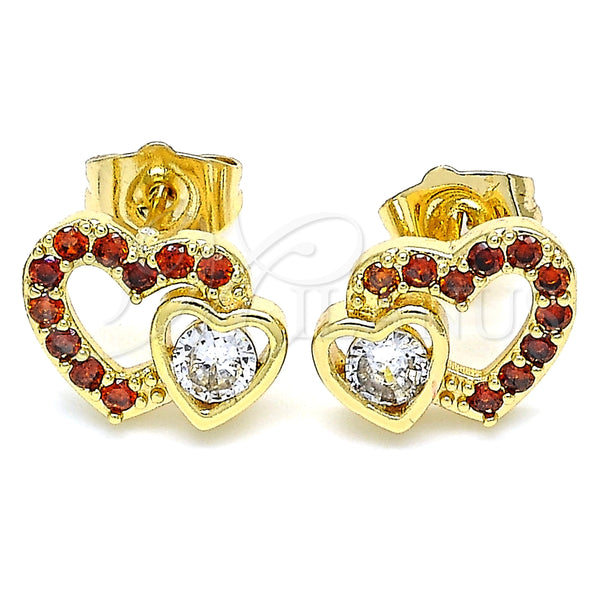 Arete Dormilona 02.210.0443.1 Oro Laminado, Diseño de Corazón, con Granate and Blanca Zirconia Cubica, Pulido, Tono Dorado