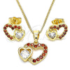Juego de Arete y Dije de Adulto 10.210.0159.1 Oro Laminado, Diseño de Corazón, con Granate and Blanca Zirconia Cubica, Pulido, Tono Dorado