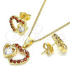 Juego de Arete y Dije de Adulto 10.210.0159.1 Oro Laminado, Diseño de Corazón, con Granate and Blanca Zirconia Cubica, Pulido, Tono Dorado