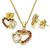 Juego de Arete y Dije de Adulto 10.210.0159.1 Oro Laminado, Diseño de Corazón, con Granate and Blanca Zirconia Cubica, Pulido, Tono Dorado