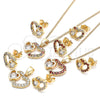 Juego de Arete y Dije de Adulto 10.210.0159.1 Oro Laminado, Diseño de Corazón, con Granate and Blanca Zirconia Cubica, Pulido, Tono Dorado