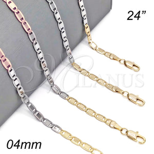 Gargantilla Basica 04.319.0005.24 Oro Laminado, Diseño de Mariner, Pulido, Tres Tonos (04 MM Thickness, 24 Inches Length)