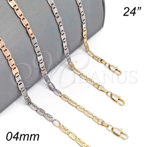 Gargantilla Basica 04.319.0007.24 Oro Laminado, Diseño de Mariner, Diamantado, Tres Tonos (04 MM Thickness, 24 Inches Length)