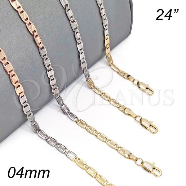 Gargantilla Basica 04.319.0007.24 Oro Laminado, Diseño de Mariner, Diamantado, Tres Tonos (04 MM Thickness, 24 Inches Length)