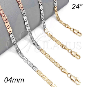 Gargantilla Basica 04.319.0008.24 Oro Laminado, Diseño de Mariner, Diamantado, Tres Tonos (04 MM Thickness, 24 Inches Length)
