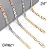 Gargantilla Basica 04.319.0008.24 Oro Laminado, Diseño de Mariner, Diamantado, Tres Tonos (04 MM Thickness, 24 Inches Length)