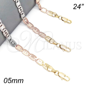 Gargantilla Basica 04.319.0011.24 Oro Laminado, Diseño de Pave Mariner, Pulido, Tono Dorado (05 MM Thickness, 24 Inches Length)