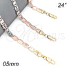 Gargantilla Basica 04.319.0011.24 Oro Laminado, Diseño de Pave Mariner, Pulido, Tono Dorado (05 MM Thickness, 24 Inches Length)