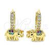 Argolla Huggie 02.213.0176.15 Oro Laminado, Diseño de Elefante, con Multicolor Micro Pave, Pulido, Tono Dorado