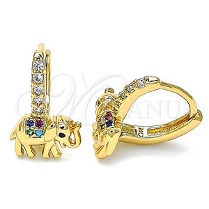 Argolla Huggie 02.213.0176.15 Oro Laminado, Diseño de Elefante, con Multicolor Micro Pave, Pulido, Tono Dorado