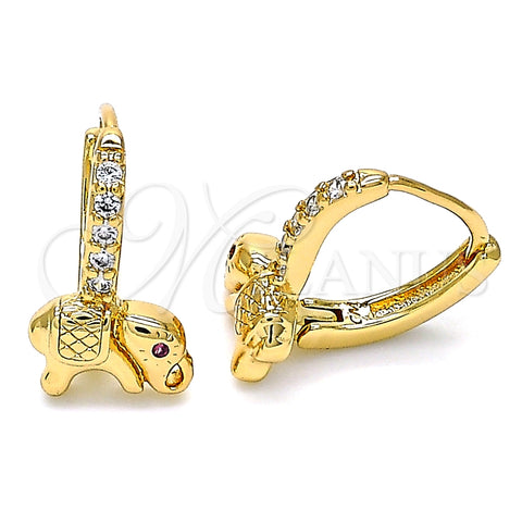 Argolla Huggie 02.213.0177.15 Oro Laminado, Diseño de Elefante, con Blanca and Rubi Micro Pave, Pulido, Tono Dorado