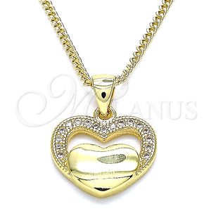 Collares con Dije 04.156.0340.20 Oro Laminado, Diseño de Corazón, con Blanca Micro Pave, Pulido, Tono Dorado (20 Inches Length)