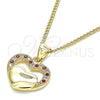 Collares con Dije 04.156.0340.1.20 Oro Laminado, Diseño de Corazón, con Granate and Blanca Micro Pave, Pulido, Tono Dorado (20 Inches Length)
