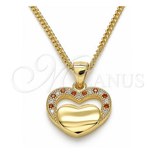 Collares con Dije 04.156.0340.1.20 Oro Laminado, Diseño de Corazón, con Granate and Blanca Micro Pave, Pulido, Tono Dorado (20 Inches Length)