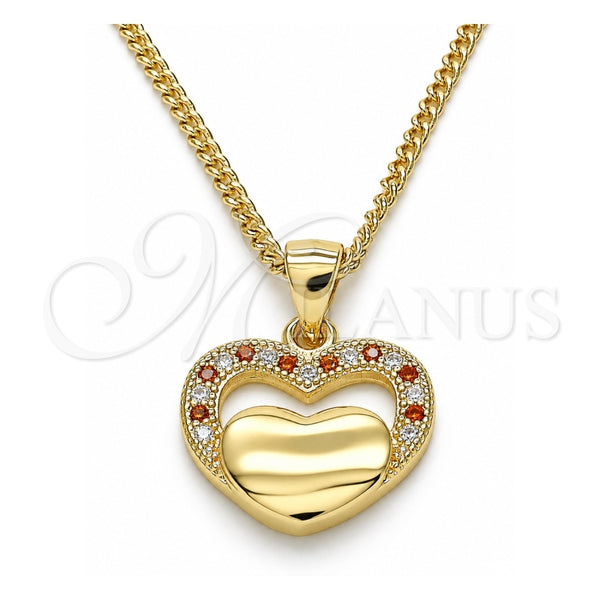 Collares con Dije 04.156.0340.1.20 Oro Laminado, Diseño de Corazón, con Granate and Blanca Micro Pave, Pulido, Tono Dorado (20 Inches Length)