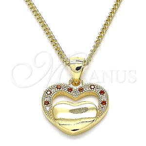 Collares con Dije 04.156.0340.1.20 Oro Laminado, Diseño de Corazón, con Granate and Blanca Micro Pave, Pulido, Tono Dorado (20 Inches Length)