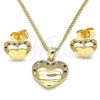 Juego de Arete y Dije de Adulto 10.156.0279.1 Oro Laminado, Diseño de Corazón, con Blanca Micro Pave, Pulido, Tono Dorado