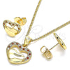 Juego de Arete y Dije de Adulto 10.156.0279.1 Oro Laminado, Diseño de Corazón, con Blanca Micro Pave, Pulido, Tono Dorado