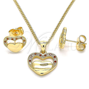 Juego de Arete y Dije de Adulto 10.156.0279.1 Oro Laminado, Diseño de Corazón, con Blanca Micro Pave, Pulido, Tono Dorado