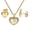 Juego de Arete y Dije de Adulto 10.156.0279.1 Oro Laminado, Diseño de Corazón, con Blanca Micro Pave, Pulido, Tono Dorado