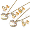 Juego de Arete y Dije de Adulto 10.156.0279.1 Oro Laminado, Diseño de Corazón, con Blanca Micro Pave, Pulido, Tono Dorado