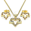 Juego de Arete y Dije de Adulto 10.156.0280.1 Oro Laminado, Diseño de Corazón, con Granate and Blanca Micro Pave, Pulido, Tono Dorado