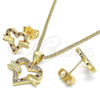 Juego de Arete y Dije de Adulto 10.156.0280.1 Oro Laminado, Diseño de Corazón, con Granate and Blanca Micro Pave, Pulido, Tono Dorado
