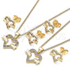 Juego de Arete y Dije de Adulto 10.156.0280.1 Oro Laminado, Diseño de Corazón, con Granate and Blanca Micro Pave, Pulido, Tono Dorado