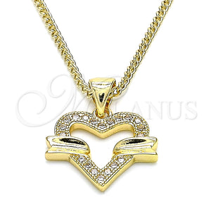Collares con Dije 04.156.0341.20 Oro Laminado, Diseño de Corazón, con Blanca Micro Pave, Pulido, Tono Dorado (20 Inches Length)