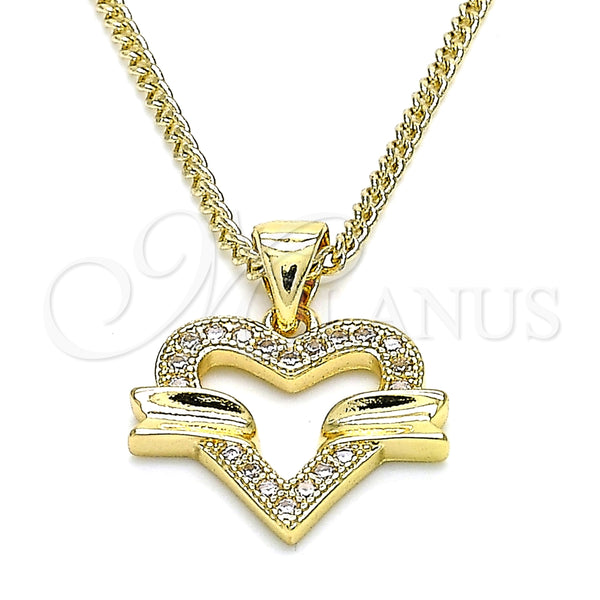 Collares con Dije 04.156.0341.20 Oro Laminado, Diseño de Corazón, con Blanca Micro Pave, Pulido, Tono Dorado (20 Inches Length)