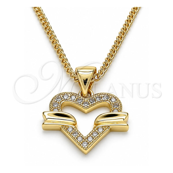 Collares con Dije 04.156.0341.20 Oro Laminado, Diseño de Corazón, con Blanca Micro Pave, Pulido, Tono Dorado (20 Inches Length)