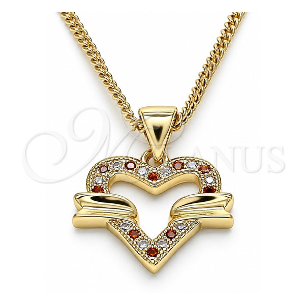 Collares con Dije 04.156.0341.1.20 Oro Laminado, Diseño de Corazón, con Granate and Blanca Micro Pave, Pulido, Tono Dorado (20 Inches Length)