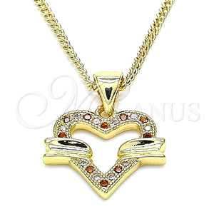 Collares con Dije 04.156.0341.1.20 Oro Laminado, Diseño de Corazón, con Granate and Blanca Micro Pave, Pulido, Tono Dorado (20 Inches Length)