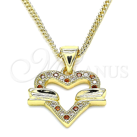 Collares con Dije 04.156.0341.1.20 Oro Laminado, Diseño de Corazón, con Granate and Blanca Micro Pave, Pulido, Tono Dorado (20 Inches Length)