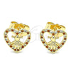 Arete Dormilona 02.156.0331.1 Oro Laminado, Diseño de Corazón y Niñita Pequeña, con Granate and Blanca Micro Pave, Pulido, Tono Dorado