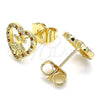 Arete Dormilona 02.156.0331.1 Oro Laminado, Diseño de Corazón y Niñita Pequeña, con Granate and Blanca Micro Pave, Pulido, Tono Dorado