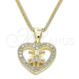Collares con Dije 04.156.0342.20 Oro Laminado, Diseño de Corazón y Niñita Pequeña, con Blanca Micro Pave, Pulido, Tono Dorado (20 Inches Length)