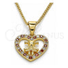 Collares con Dije 04.156.0342.1.20 Oro Laminado, Diseño de Corazón y Niñita Pequeña, con Granate and Blanca Micro Pave, Pulido, Tono Dorado (20 Inches Length)