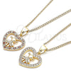 Collares con Dije 04.156.0342.1.20 Oro Laminado, Diseño de Corazón y Niñita Pequeña, con Granate and Blanca Micro Pave, Pulido, Tono Dorado (20 Inches Length)