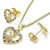 Juego de Arete y Dije de Adulto 10.156.0218.2 Oro Laminado, Diseño de Corazón y Niñita Pequeña, con Granate and Blanca Micro Pave, Pulido, Tono Dorado