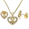 Juego de Arete y Dije de Adulto 10.156.0218.2 Oro Laminado, Diseño de Corazón y Niñita Pequeña, con Granate and Blanca Micro Pave, Pulido, Tono Dorado