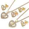 Juego de Arete y Dije de Adulto 10.156.0218.2 Oro Laminado, Diseño de Corazón y Niñita Pequeña, con Granate and Blanca Micro Pave, Pulido, Tono Dorado
